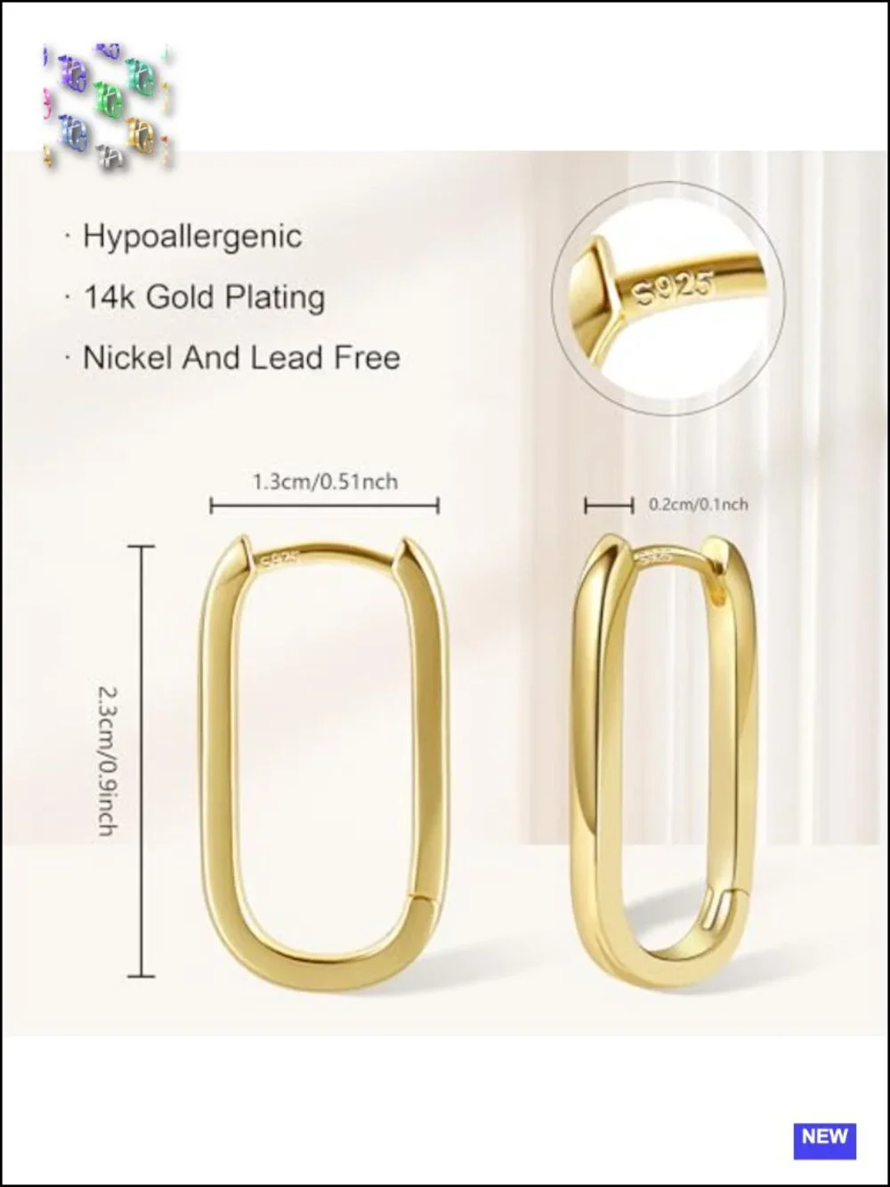 14K Gold Plated Silver Small Square Hoop Earrings Hypoallergenic Geometric